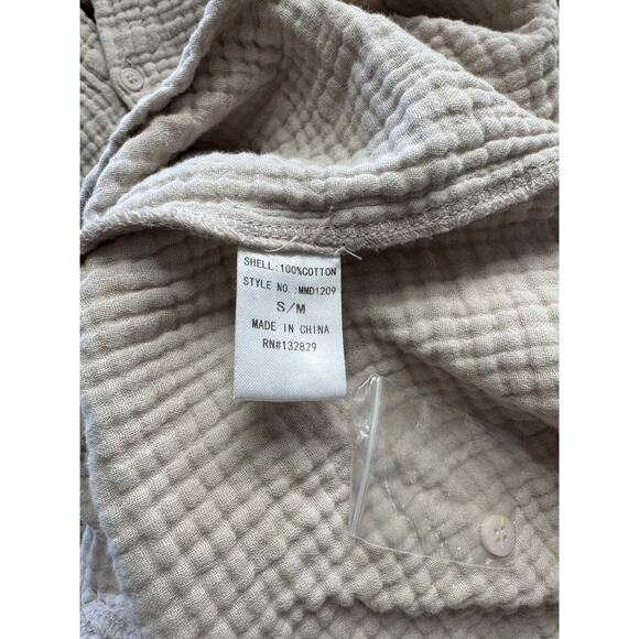 Miou Muse Tan Cotton Button Down Mini Shirt Dress Size S/M Flutter Sleeve Pocket - Picture 4 of 6